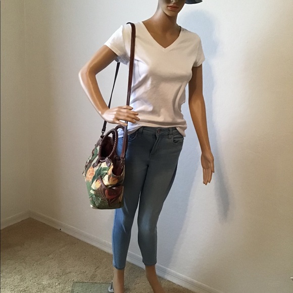 Fossil Vintage Linen and Brown Leather Hand Bag - Picture 2 of 8